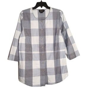 NWOT Pendleton Malena Blue White Plaid Button Front 3/4 Sleeve Tunic Shirt L‎